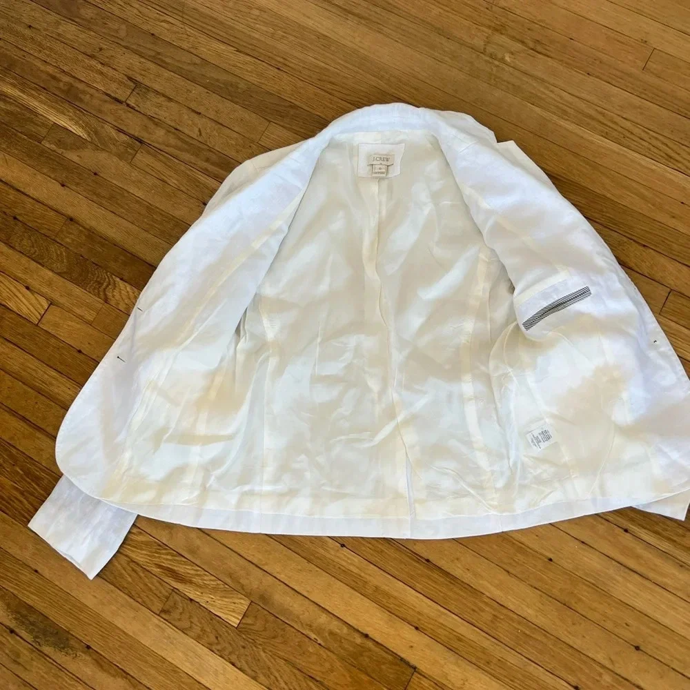 J Crew White 100% Linen Classic Suit Blazer | Size 0